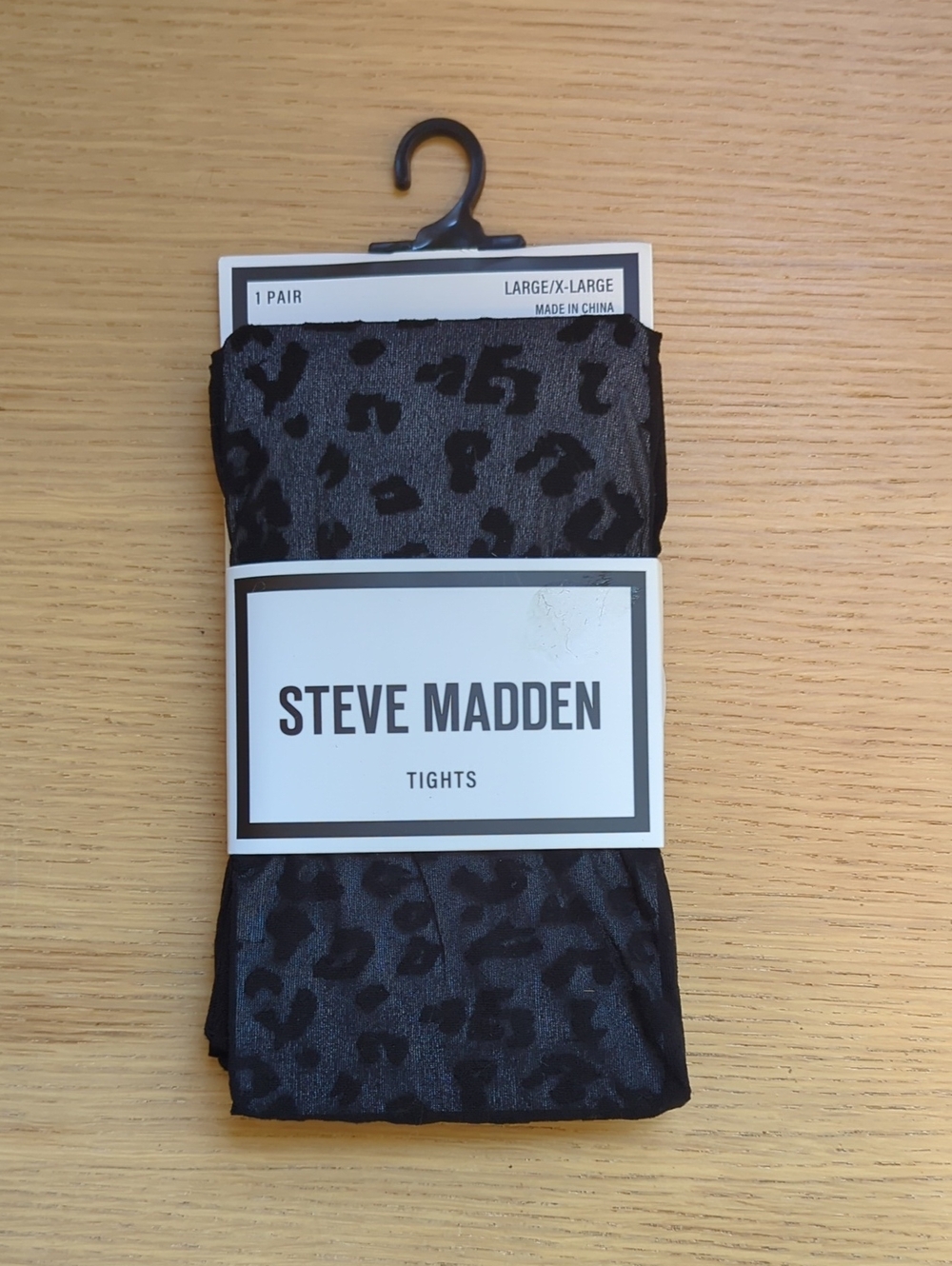 Steve Madden Black Leopard-Print Tights
